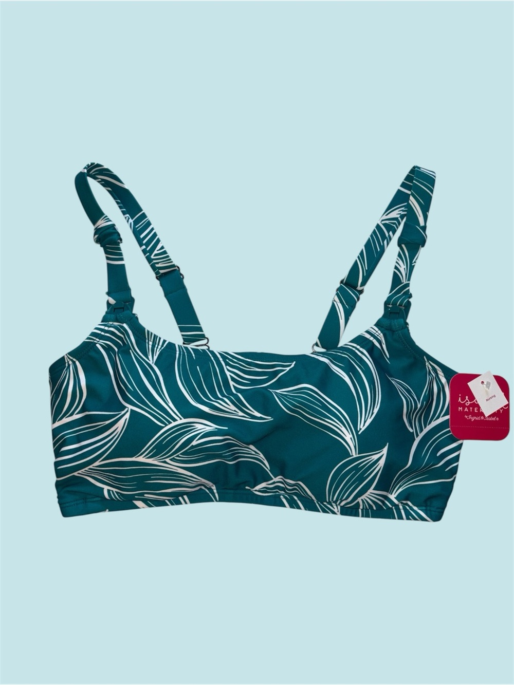Ingrid & Isabel Teal and White Leaf-Print Maternity Bikini Top